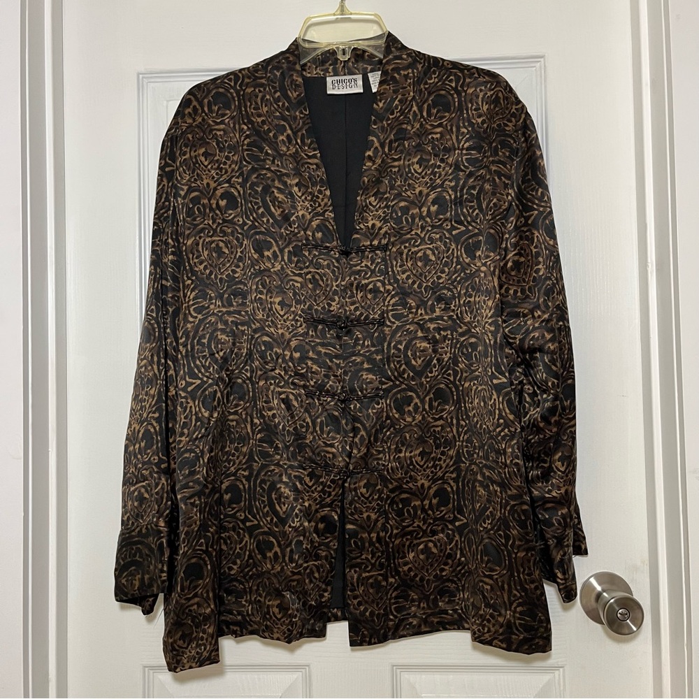 Chico's Design 100% Silk 100% Silk Lining Black & Brown Pattern Blazer